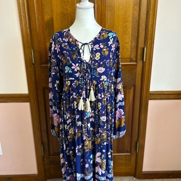 Blue Pink Long Sleeve Sundress with Bishop Sleeves - Picture 10 of 10